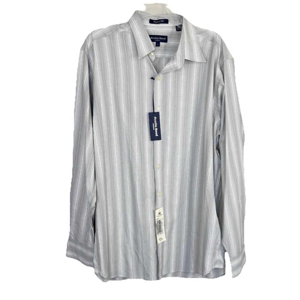 Austin Reed London Men's Striped Casual Button Down Size L Gray English Fit